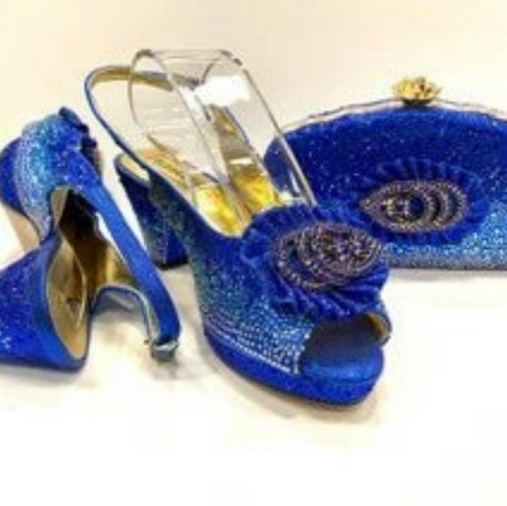 Royal blue Rhinestone shoe & clutch set